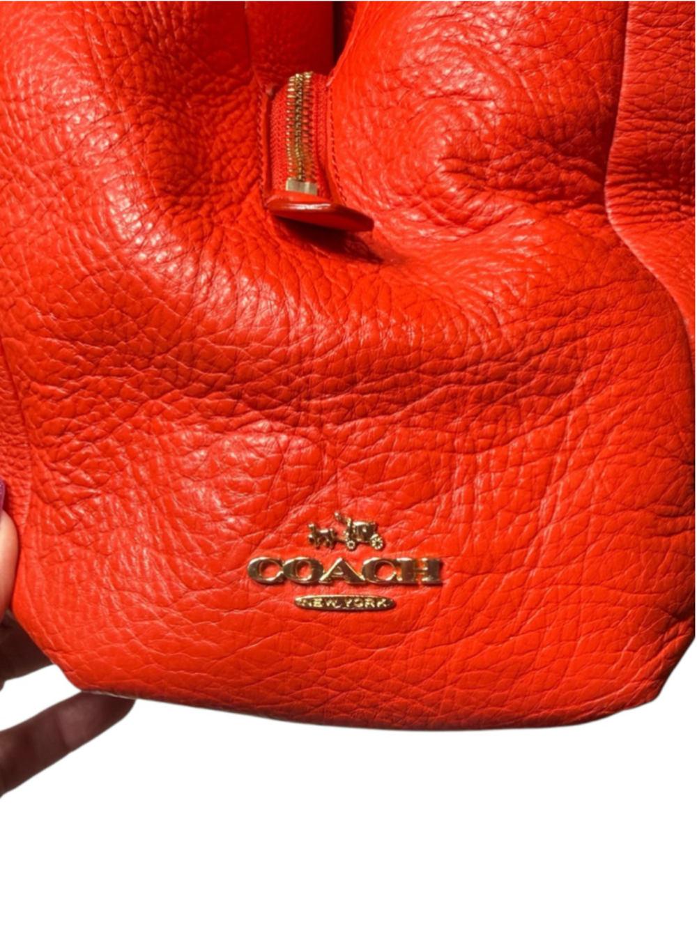 Women's Madison Coach Red Pebbled Leather Hobo - Picture 8 of 9